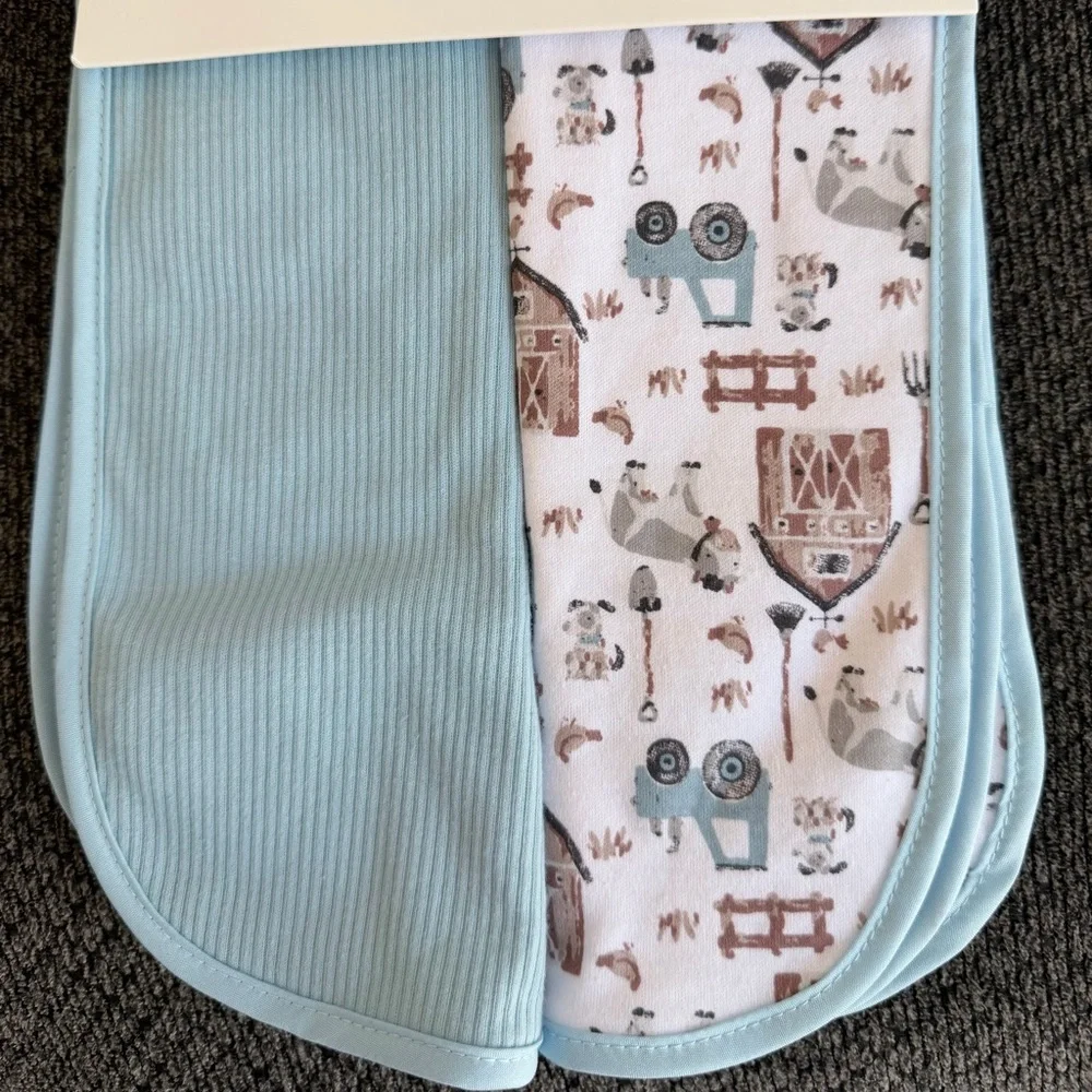 Modern Baby 3 bibs and 2 burp cloths - tractor/barn/cow print